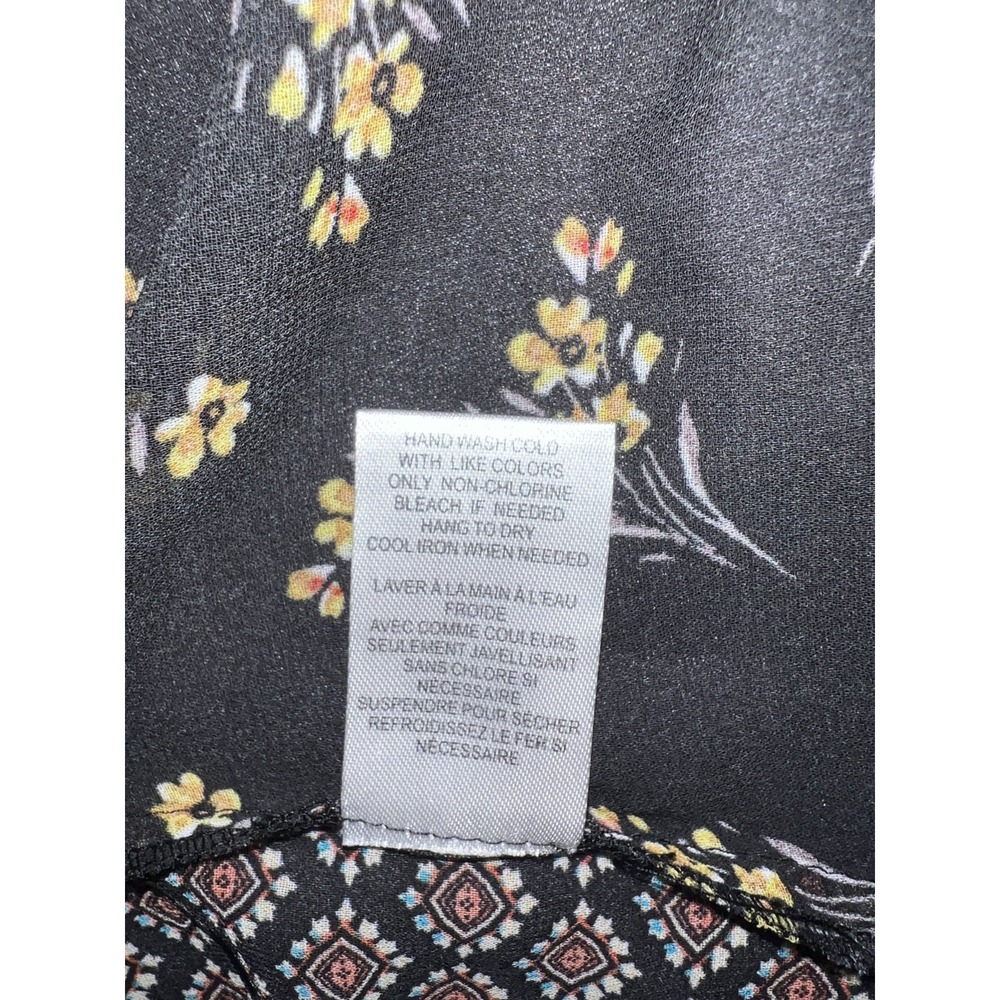 DR2 Womens Small Mixed Print Button Up Blouse Black Yellow Floral Geometric Top - Picture 10 of 10